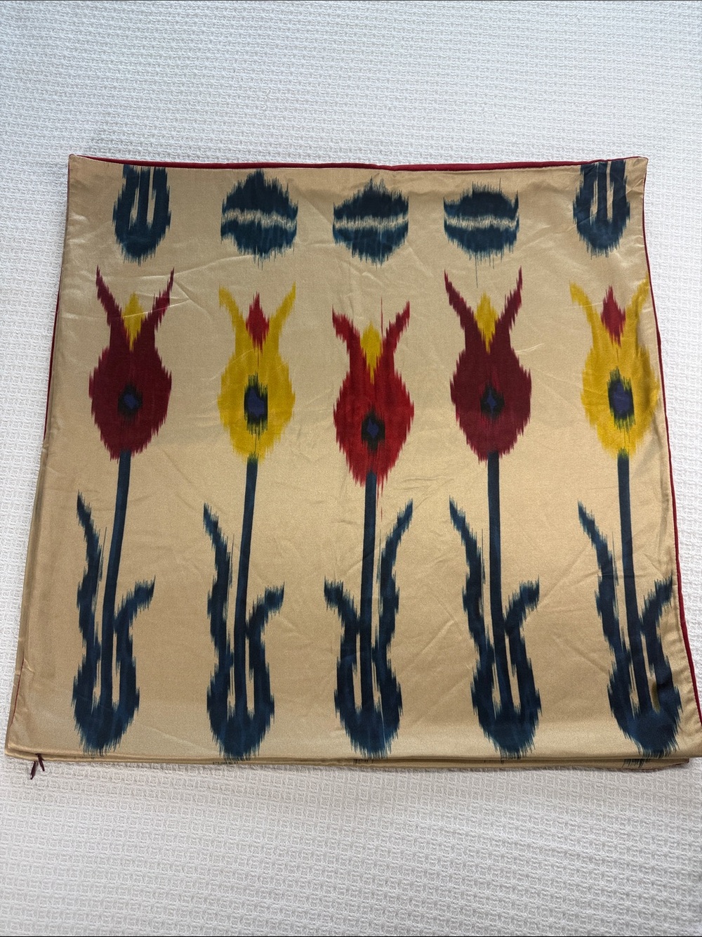 Pottery Barn 24” pillow covers set of 2 gold and red tulip pattern